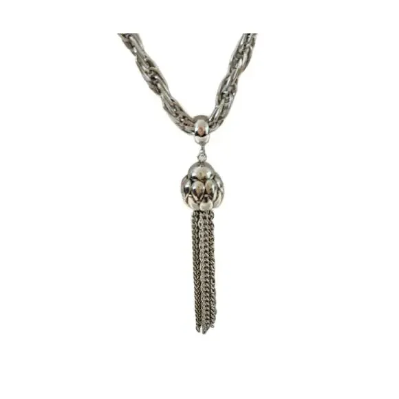Vintage Silver Tone Ball Tassel Link Necklace - Picture 4 of 10